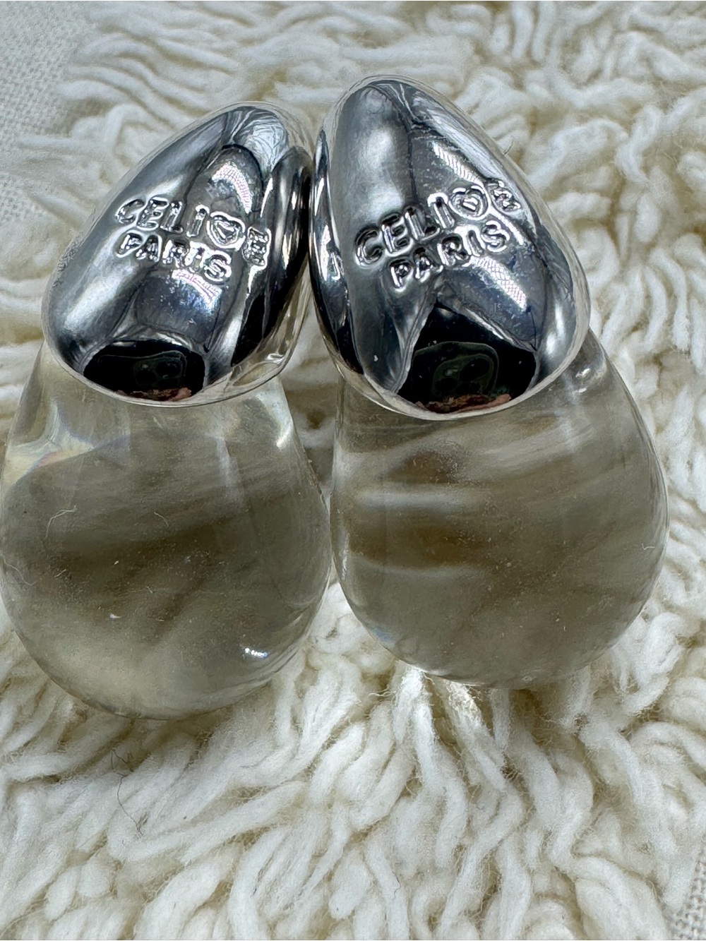 Clear Lucite Teardrop Statement Earrings Silver Tone